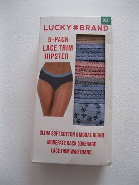 Lucky Brand Women's Lace Trim Hipster Panties 5 Pack, Multicolor , XL (1071